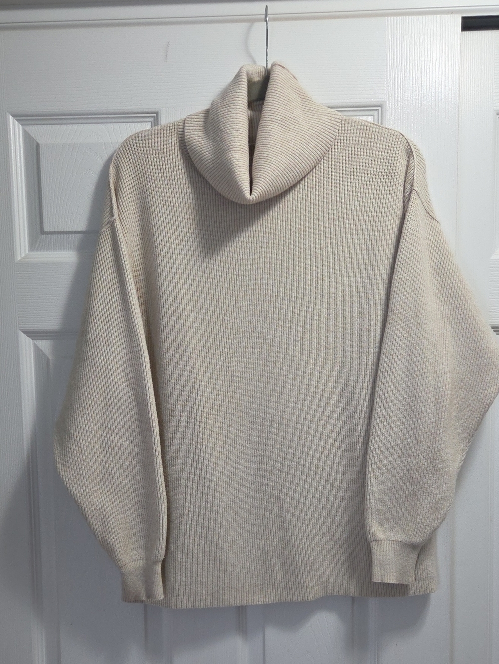 Free People Cream Cowlneck Ribbed Pullover